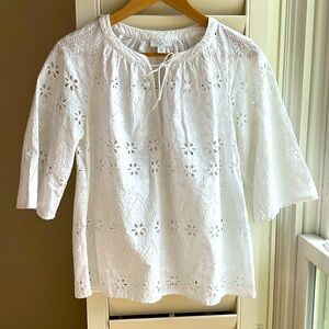 J. Jill Lace Eyelet 100% Cotton Top 3/4 Sleeves XSP, White